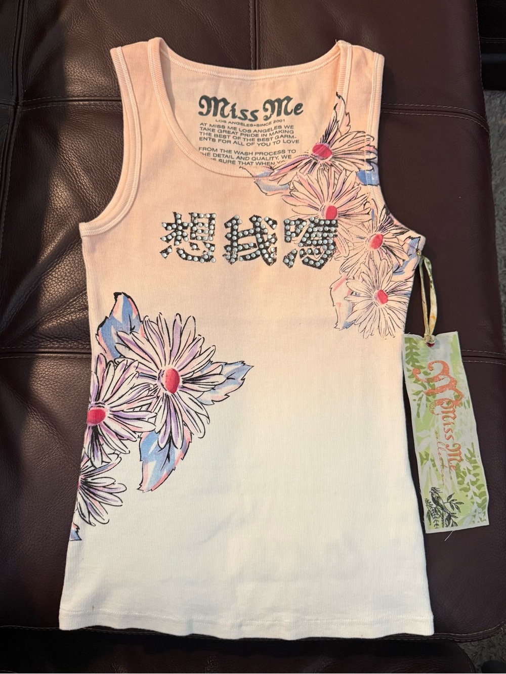 Miss Me Cream Floral Rhinestone Tank Top